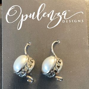 Opulenza Sterling Silver Round Button Pearl Earrings